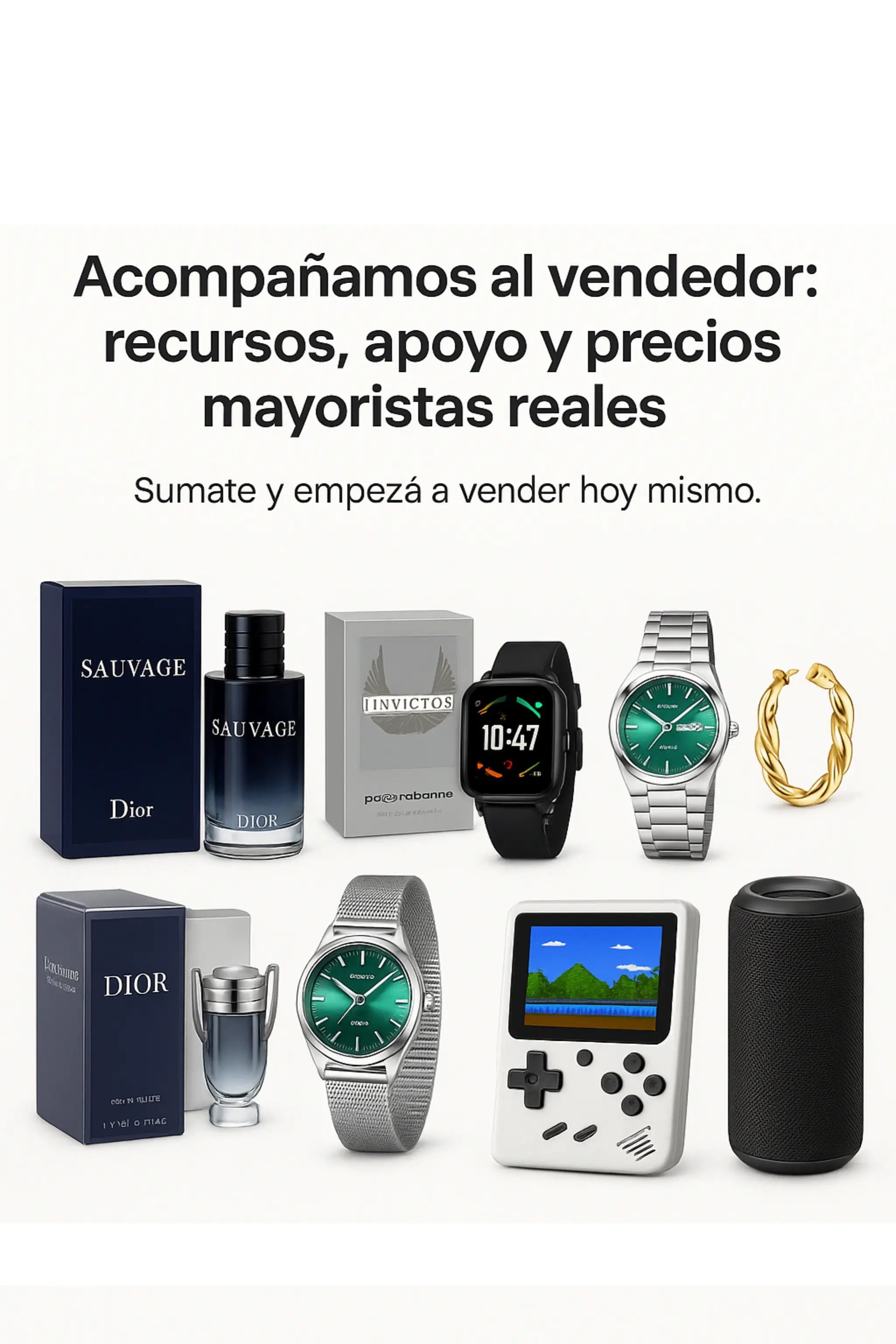 Imagen principal de GBmayorista con productos y mensaje para revendedores